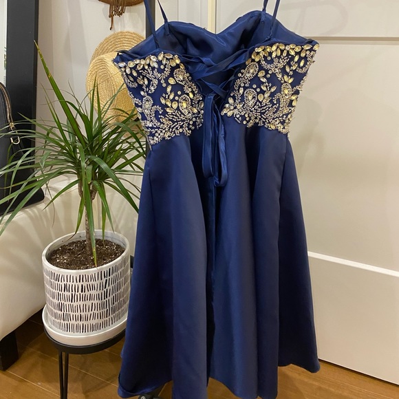 Boubou Strapless or Attachable Strap Navy and Sequin Prom or Dance Dress. - Picture 2 of 5